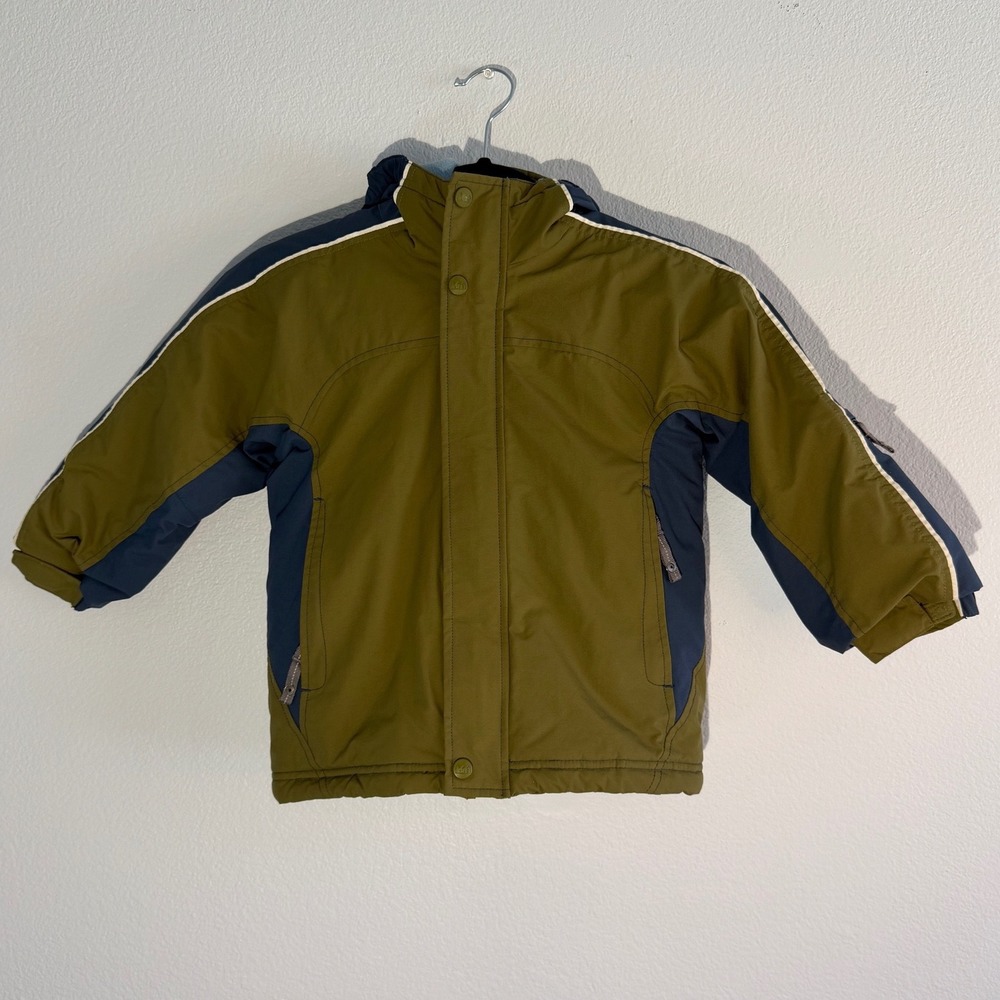 REI Kids XS Insulated Winter Jacket Olive Green Blue Fleece Lined Hooded Coat